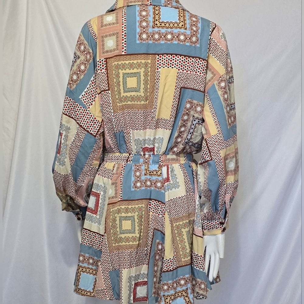 Mixed Print Patchwork Button-Down Mini Shirt Dres… - image 2